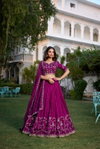 Wine Colour Vichitra Silk With Sequins And Thread Embroidery Work Lehenga With Blouse Dupatta Best Wholesale Shop In Surat